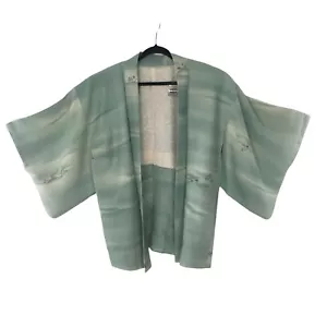 Vintage Unbranded Handmade Unisex Kimono Haori Short Jacket Medium Green - Picture 1 of 9