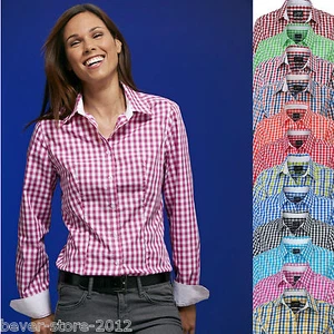 Mujer Blusa Camisa de Manga Larga a Cuadros Fácil Planchado Cuidado XS - XXL - Imagen 1 de 14