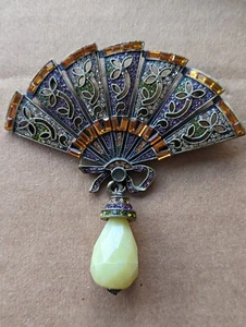 Heidi Daus Vintage Fan colorful Brooch Pendant Pin BROKEN Pin Latch - Picture 1 of 6