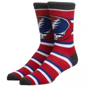 The Grateful Dead Band Crew Socks 1 Pair Striped Steal Your Face Album Skull - Picture 1 of 2