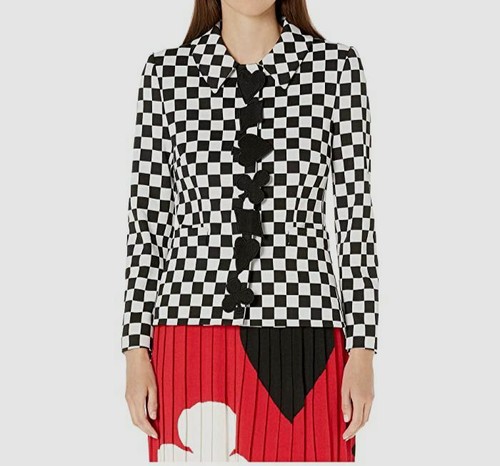 Giacca Cappotto Blazer Boutique Moschino Donna Nero Scacchiera Da $1150 US 6 IT 40