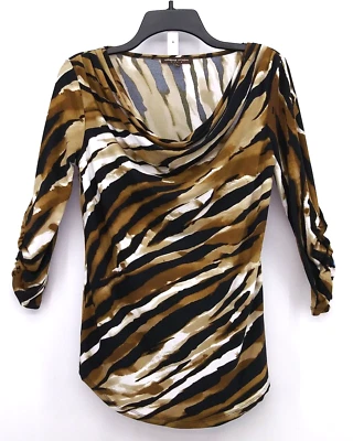 Blusa Adrienne Vittadini Studio Mujer Talla Pequeña Marrón Estampado Animal Foto 1 de 4