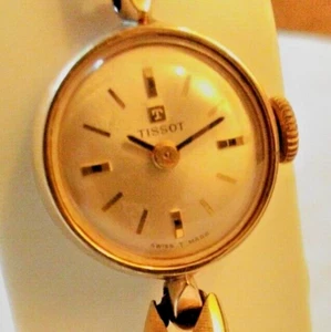 10K gold Tissot watch women's flex bracelet wind up runs ex cond box papers - Picture 1 of 15