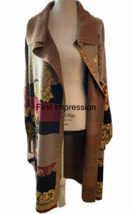 $368 Bcbg MaxSport Size S - Long Cardigan Duster Sweater STATUS FLOWER Black Red - Picture 1 of 11
