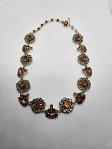 RARE Vintage Signed VENDOME Gold Tone Citrine And Green Tone Crystals Necklace - Picture 1 of 5