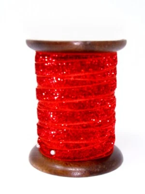 Handmade in India Red Glitter Ribbon 3/8" x 10 yards Wooden Spool Christmas New - Image 1 of 2