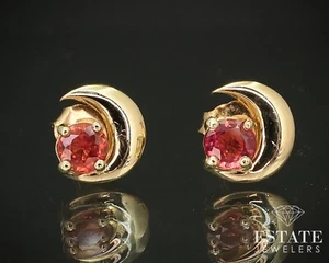 14k Yellow Gold Natural .85ctw Orange Sapphire Moon Stud Earrings i16336 - Picture 1 of 3