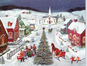SILENT NIGHT VILLAGE MARY SINGLETON Lang Christmas Greeting Card w Envelope MG12 - Picture 1 of 3