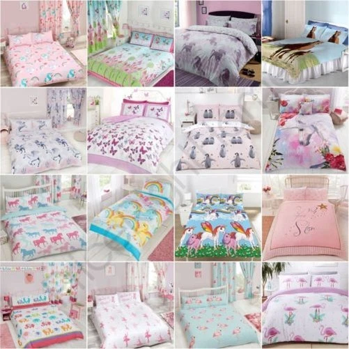 JUEGO FUNDA NÓRDICA DOBLE NIÑOS NIÑAS ROPA DE CAMA - ESTRELLAS UNICORNIOS PRINCESA MARIPOSA Foto 1 de 1