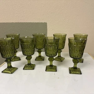 Indiana Glass Vintage Avocado Green Water Glass/ Goblets - Lot Of 8 Good Cond. - Picture 1 of 9