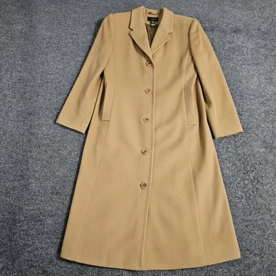 LL Bean Overcoat 女式 Petite 8 卡其色棕褐色羊毛羊绒长风衣豌豆掸子 — 第 1/4 张图片