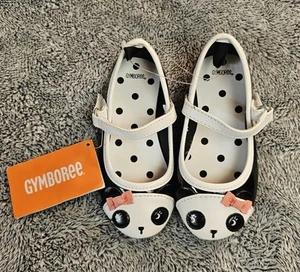 GYMBOREE Toddler Girl Size 7 Black White Pink Panda MARY JANES Dress Shoes NWT - Picture 1 of 14