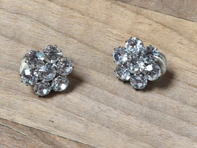 Schöne Vintage DAMEN-OHRRINGE/Ohrclipper Mit Strasssteinen/Silberfarben - Bild 1 von 2