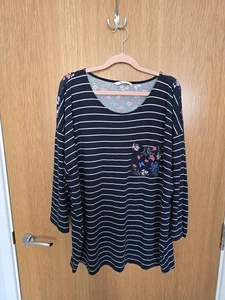 Tu Clothing Navy Floral And Stripped 3/4 Length Sleeve Top Size 22 - Picture 1 of 7