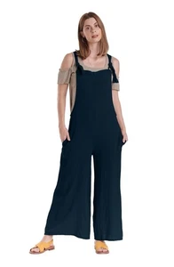 Oh My Gauze! Sabina Cotton Gauze Jumpsuit Navy 3 Lagenlook Wide Leg Flowy Roomy - Picture 1 of 10
