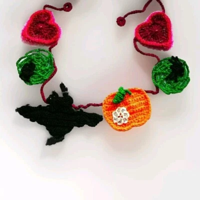 Halloween ganchillo banderín Halloween guirnalda hecha a mano calabaza murciélago araña decoración Foto 1 de 4