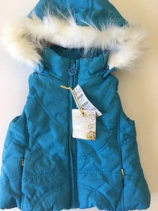 NWT THE CHILDREN'S PLACE BABY GIRLS 6-9 MONTHS BLUE VEST FUR HOOD GLITTER SPARKL - Picture 1 of 2