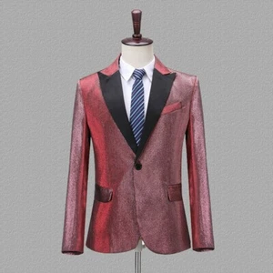 Herren einreihiger Anzug Jacke Peak Revers Blazer Tanzshow - Bild 1 von 16