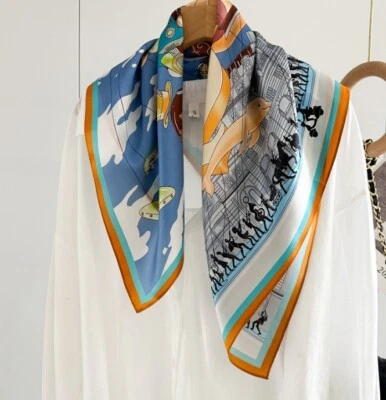 100% Mulberry Silk Scarf Women Square Wrap Neckerchief 65*65cm Bandana Q35 - Image 1 of 4