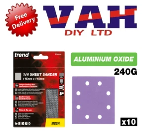 TREND 10 X 240GRIT 115MM DEWALT PALM SANDER ALUMINIUM OXIDE SANDING SHEETS - Picture 1 of 1