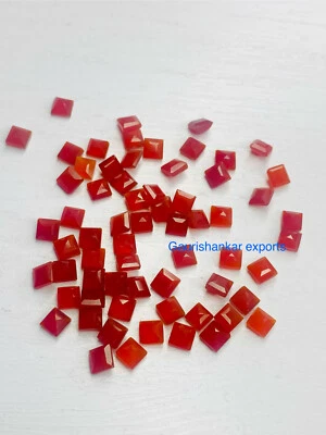 Red Onyx Faceted Square Cut Loose Gemstone 4x4 mm Calibrated Size DG - Image 1 of 4
