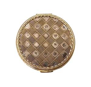 Vintage Gold Tone Basket Weave Compact Powder Case w/Mirror - Picture 1 of 6