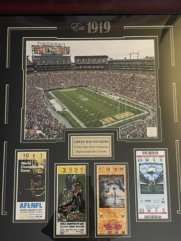 Large Framed Green Bay Packers 4 Replica Superbowl Ticket Wall Decor 28.5 X 24.5 Cover