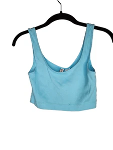 H&M Cropped Ribbed Knit Tank Top in Blue Size S New With Tags - Picture 1 of 6