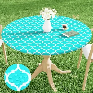 Round Picnic Tablecloth Waterproof Elastic Fitted Table Covers for 36" - 44" ... - Picture 1 of 9