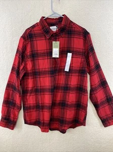Mens Standard Fit Plaid Lightweight Flannel Long Sleeve Button Down Shirt Red L - Picture 1 of 7