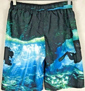 Big Chill Driver Cargo Swim Shorts Trunks Boys Blue/ Green Lined SZ 10/12 - Picture 1 of 5