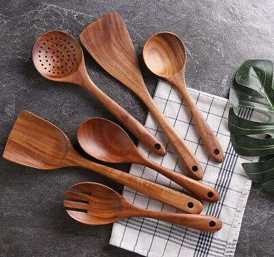Wooden Spoon Set serving and Cooking Spoon Non Stick Spoon of 6 Spatula, Kitchen - Image 1 of 3