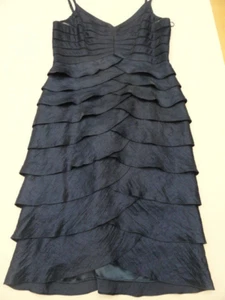 Adrianna Papell Occasions Deep Blue Dress Sz 10 Navy Spaghetti Straps Layered - Picture 1 of 11