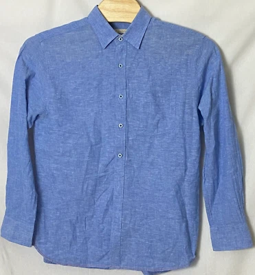 Age of Wisdom Mens XL Blue Long Sleeve Flip Cuffs Linen Cotton Shirt - Image 1 of 4