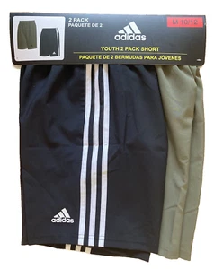 Adidas Boy's Pull-On 2-Pack Shorts, Olive/Black, L 14-16 - Picture 1 of 3