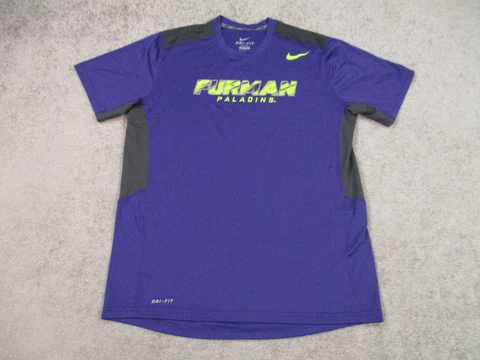 Furman Paladins Shirt Mens Medium Purple Yellow Crew Neck Activewear Nike Drifit Cover