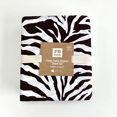 Juego de sábanas Pottery Barn Teen Funky Zebra orgánicas Twin XL café oscuro estampado animal Foto 1 de 2