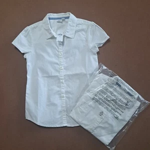 Nwt 2-pack of GAP girls' white button-front uniform shirts, size M 7/8, stretch - Picture 1 of 6