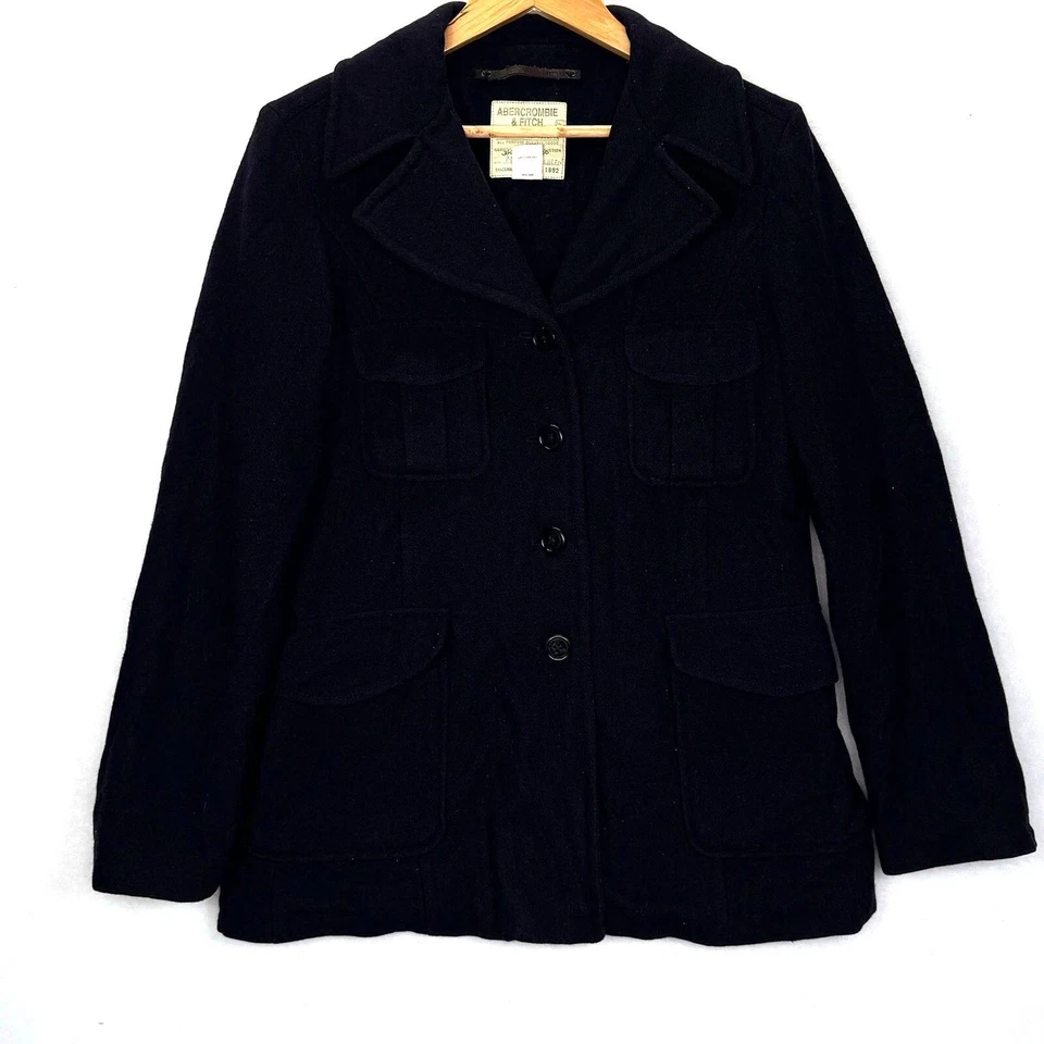 Abrigo Abercrombie & Fitch De Colección Azul Marino Mezcla de Lana Italia Guisante Talla S Cálido Años 90 Y2K Foto 1 de 4
