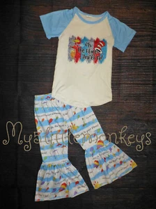 NEW Dr Seuss Oh the Places You'll Go' Bell Bottoms Girls Boutique School Outfit - Picture 1 of 9
