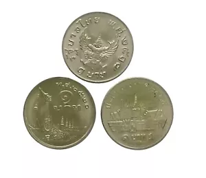 Thailand coins 1-baht coin,King Rama IX ,3 types, year 1974, 1977, 1982, used - Picture 1 of 10