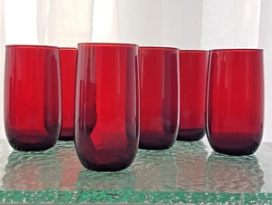 6 Anchor Hocking ROLY POLY Royal Ruby Red 13oz Tumbler Water Cocktail Glasses - Picture 1 of 8