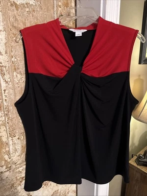 Camisa sin mangas Liz Claiborne XL roja negra anudada delantera para mujer Foto 1 de 2