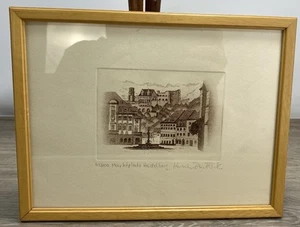 Deutsche Zeichnung Kunst Marktplatz Heidelberg signiert Karin Braebeck gerahmt nummeriert - Bild 1 von 7