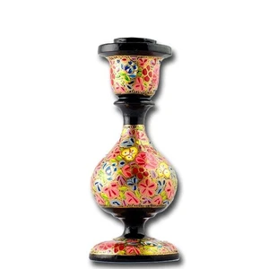 Bright Flowers Hand Painted Wooden Candle Holder 6 Inches - Picture 1 of 1