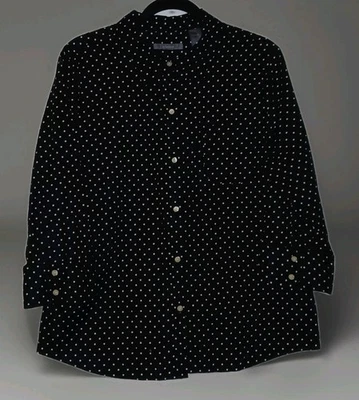 Liz Claiborne Polka Dot Blouse XL Button-Up 3/4 Sleeve Black White Career  - Image 1 of 4