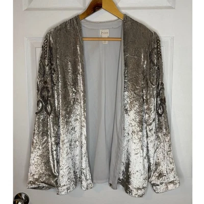 Chico’s Mujer’s 1 Cárdigan Terciopelo Cuentas Frente Abierto Adornado Vacaciones Plateado Foto 1 de 4