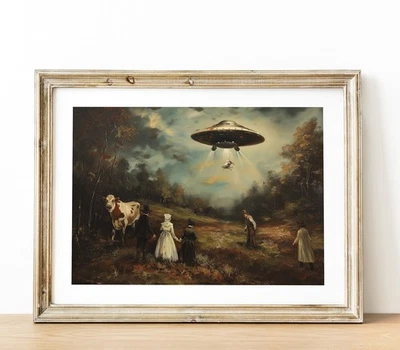 Póster OVNI - Divertido paisaje victoriano abducción alienígena impresión de arte de pared Foto 1 de 2