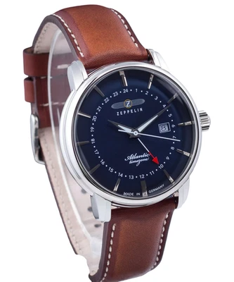 Zeppelin GMT Atlantic Blue Dial Date Leather Band Men's Watch 8442-3 - Image 1 of 4