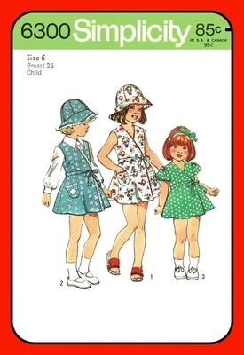 Childs Front-Wrap-DRESS Pattern w HAT or JUMPER Simplicity 6300 Vtg 1974 - Image 1 of 4